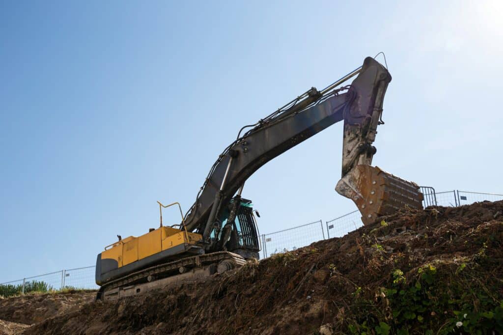 Excavator working on construction site