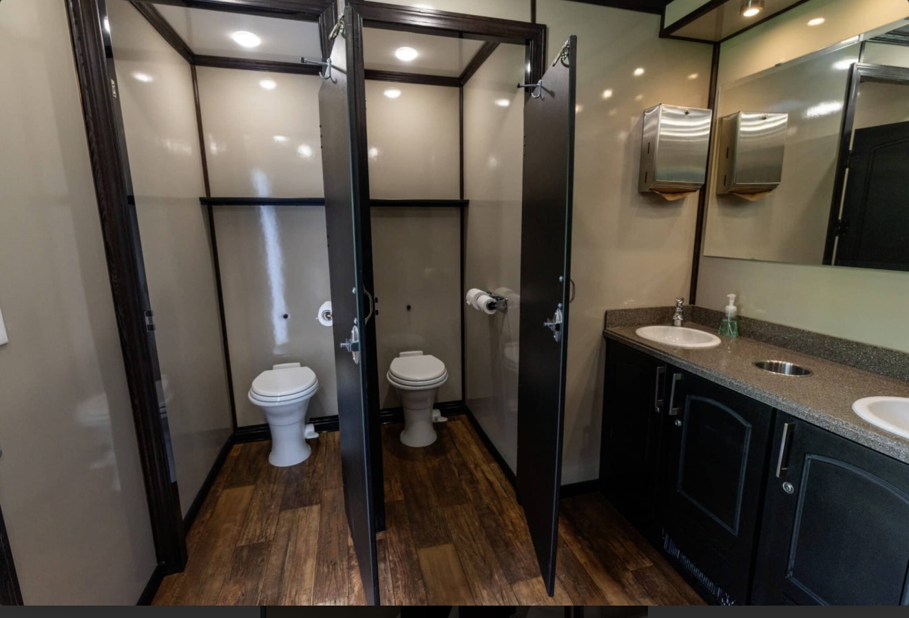 interior restroom trailer men side urinals recessed lighting hardwood Alabama