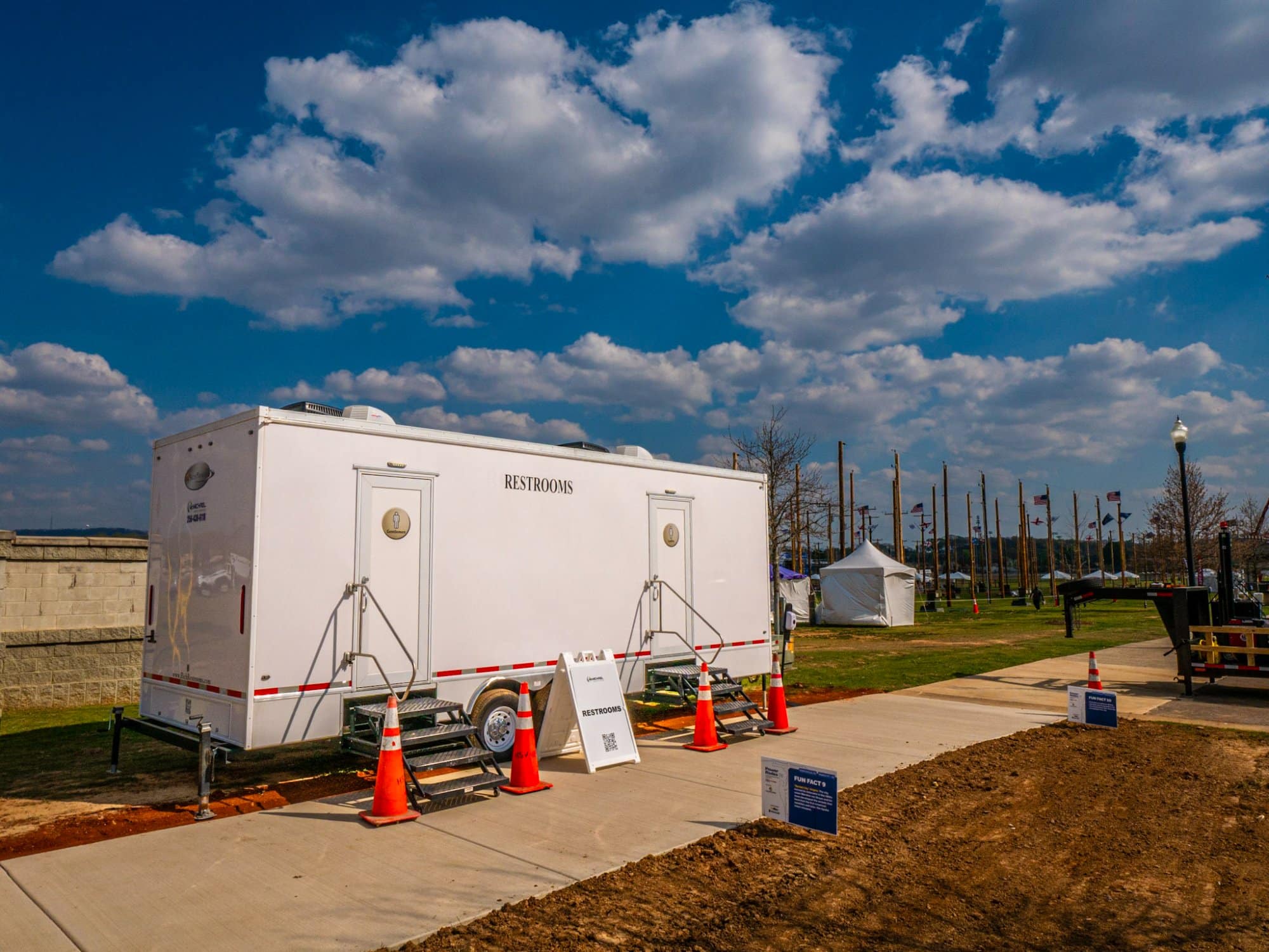 luxury restroom trailer rental Huntsville Alabama lineman rodeo 2026 McMichael Waste