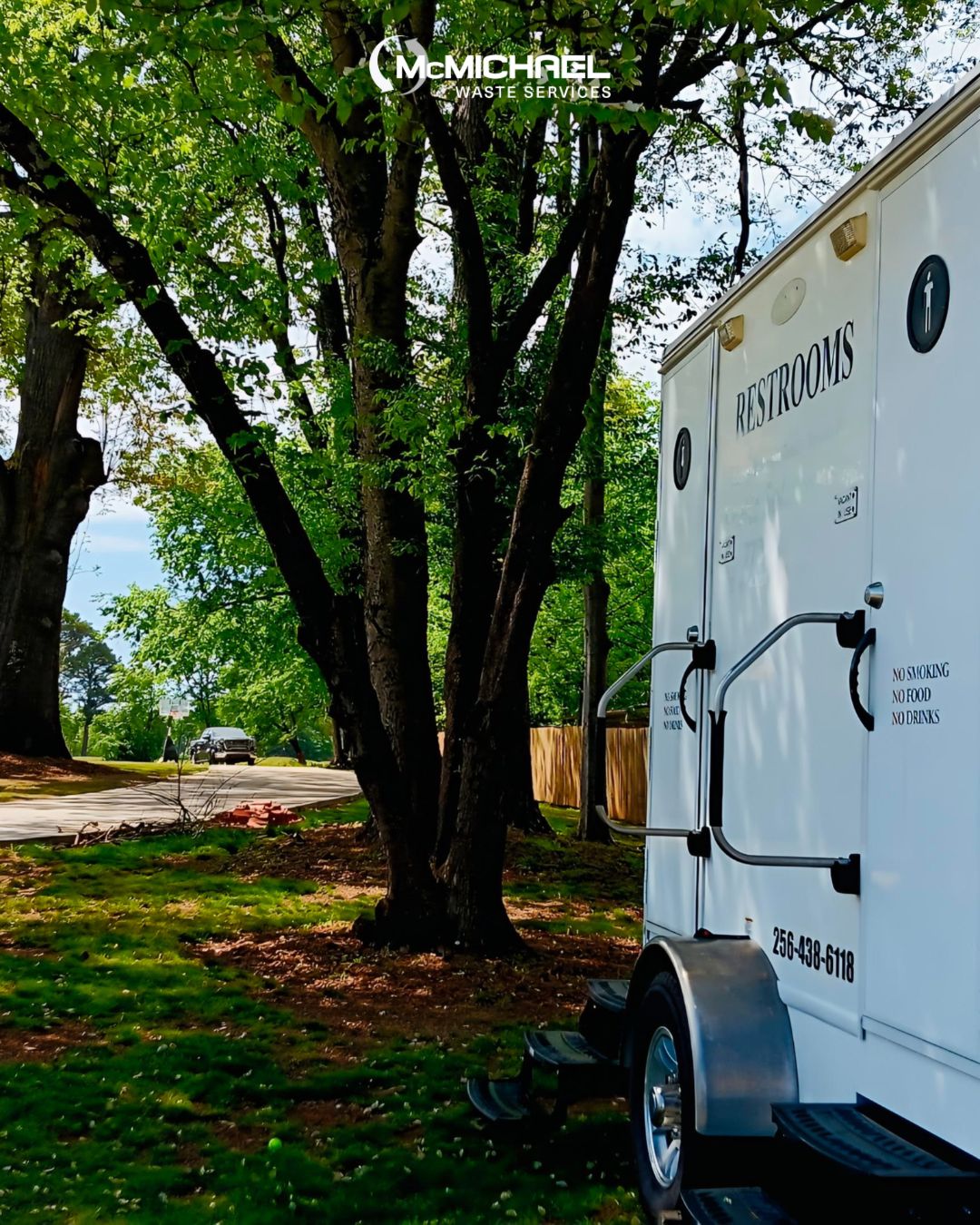 luxury restroom trailer outdoor wedding event Alabama McMichael Waste Services